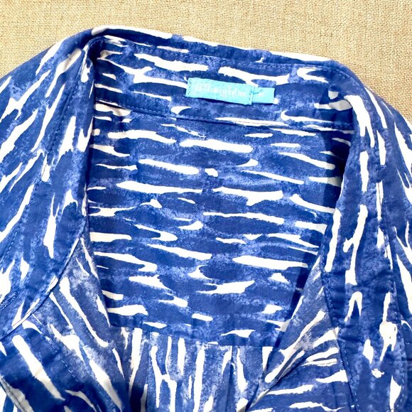 J. McLaughlin Arissa Dress Blue White Print Shirt Dress Pockets Collared Woven - Picture 3 of 9